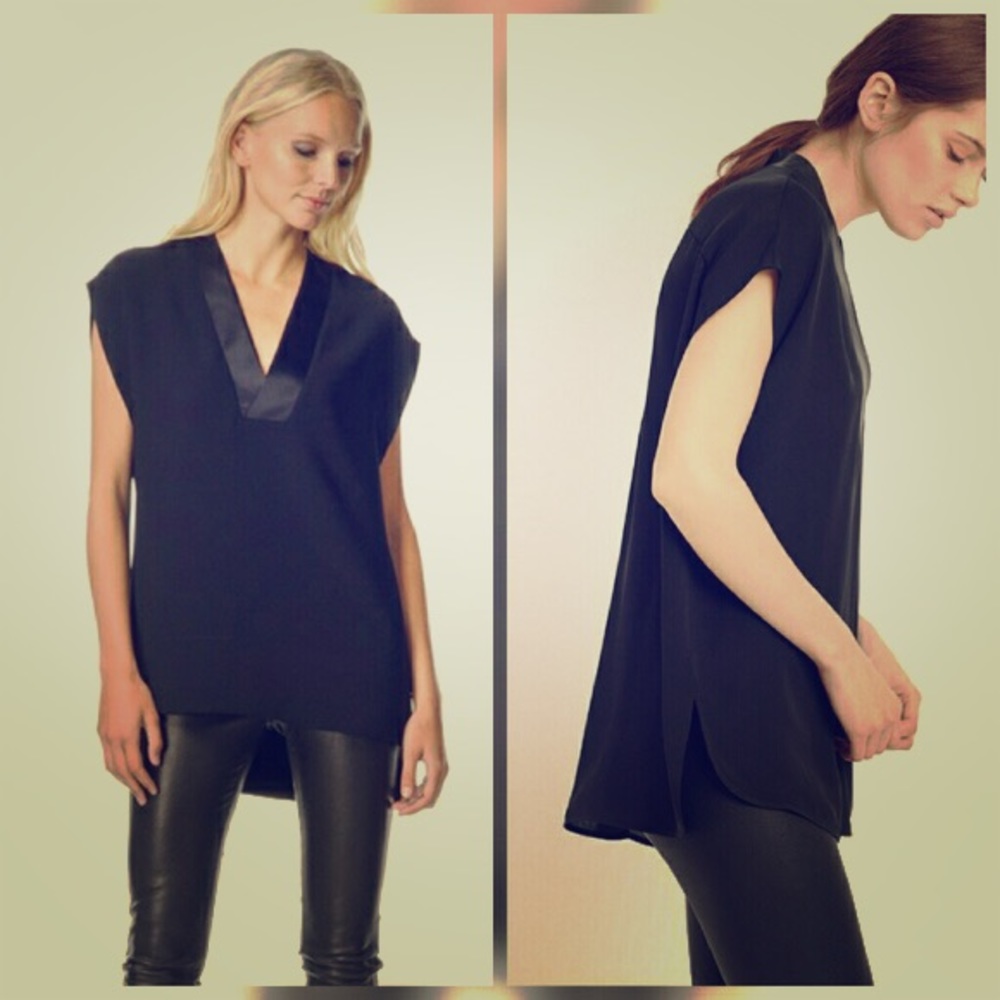Vince satin trim V neck lined blouse XS